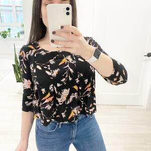 Mossimo Black Floral Crop Top Size Small